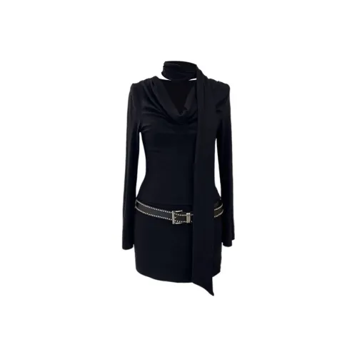 UYH Черные Женские Длинные Платья с Длинными Рукавами