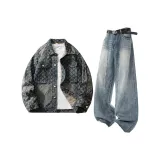 Washed Color Denim Jacket + Blue Jeans  
Вымытый цвет джинсовая куртка + синие джинсы