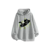 [Loose Fit Cotton Soft Comfortable] Фотиния Серый (Mz Зеленый Линия Черный Кот Центральный Логотип)
