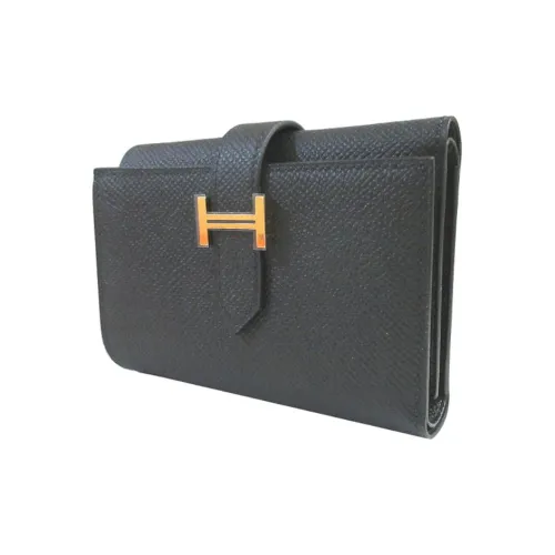 HERMES Bearn Эпсом Кожа Кошелек Унисекс Mist Серый Черный