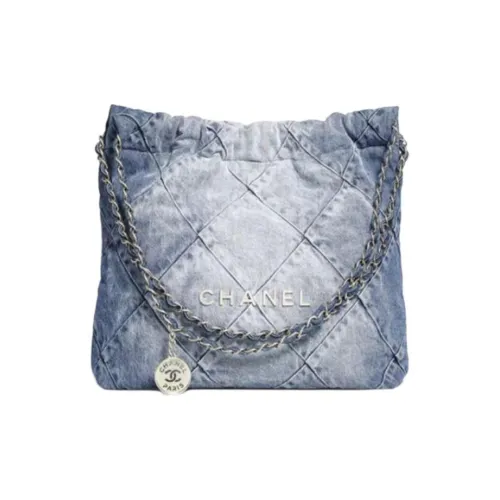 CHANEL 22Bag Винтажный джинсовый тканый мусорный мешок сумка сумка через плечо маленькая женская вымытый деним синий