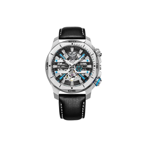 YELANG X Collection Автоматический Механический Механизм Коровья Кожа Ремешок Часы Мужские Часы Синий Циферблат