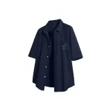 [Ледяной шелк, быстросохнущий] Темно-синий (Лунный свет, кит, логотип на груди)