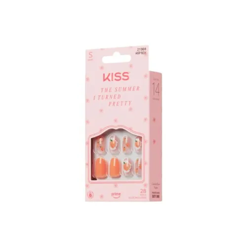 KISS NEW YORK Лето когда я стала красивой Смешанная сумка с радостью и печалью Фальшивая ногтей Овальная форма Апельсиновый цвет Смужка Милый