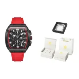 Красный ремешок, глубокий черный, стальной браслет + коробка