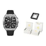 Черный ремешок, глубокий черный, стальной браслет + коробка