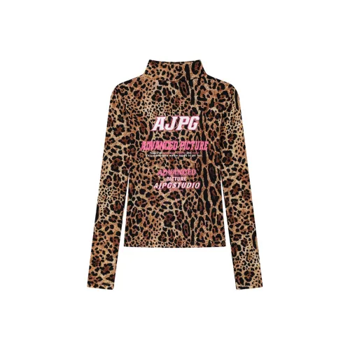 AJPG Длинный рукав Т-рубашка Женская с леопардовым принтом