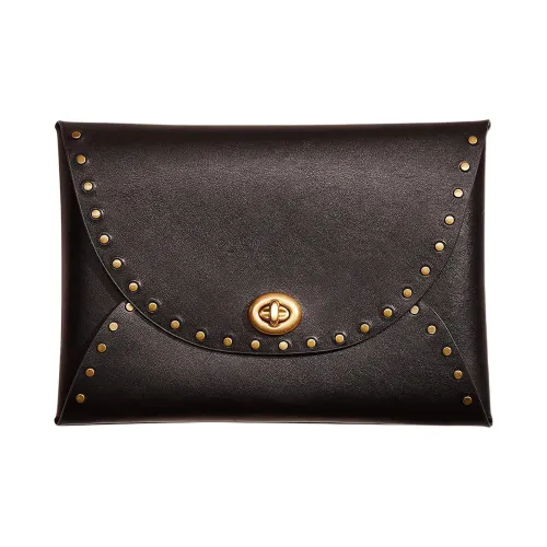 COACH Pouch Кожа Сумка для хранения Клатч Маленький Женский Черный