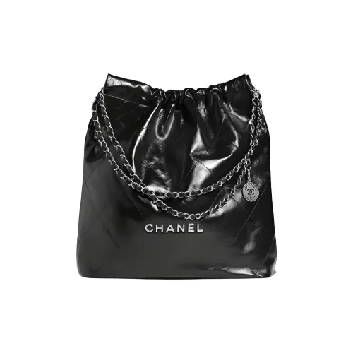 CHANEL 22Bag Коровья кожа Тоут Сумка Сумка для покупок Сумка Сумка через плечо Большая Унисекс Черная Серебряная