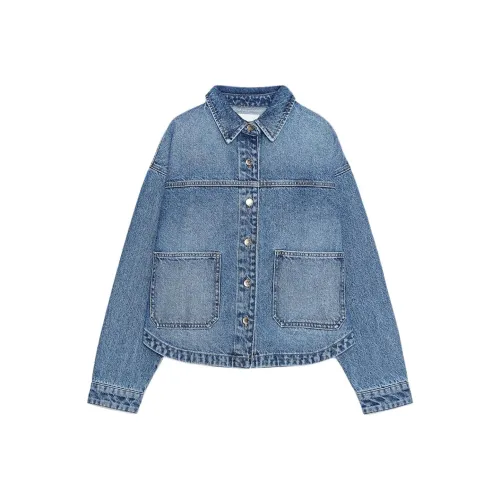 ZARA Джинсовые куртки среднего синего цвета для женщин