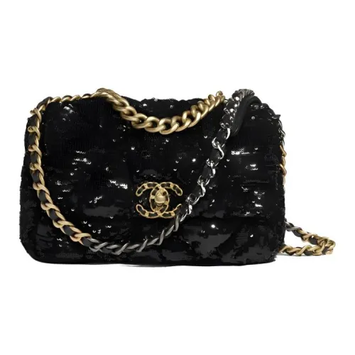 CHANEL 19Bag Блестки Flap Bag Chain Shoulder Bag Small Women's Black