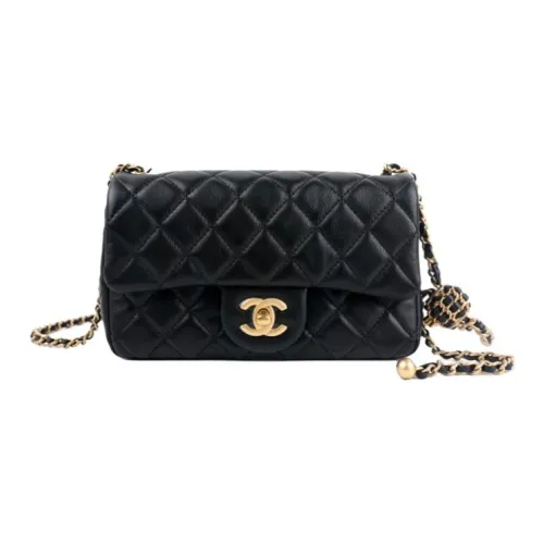 CHANEL Classic Flap CF Small Gold Ball Овчина Сумка через плечо Мини Женские Черный