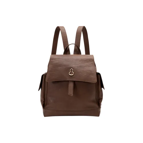 BAMPO Рюкзак из крупнозернистой текстуры коровьей кожи стандартный женский каштаново-коричневый чернила угольно-черный