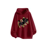 [Loose Fit Soft Cotton Comfortable] Бордовый (Зеленая нить Черный кот Центральный логотип)