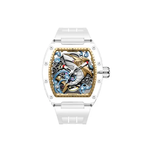 HaofaTourbillon Прозрачный Автоматический Механический Механизм Резиновый Ремешок Часы Мужские Часы Белый Циферблат