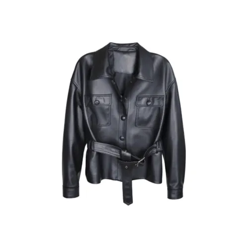 IUNOP Черный ремень, женские кожаные куртки