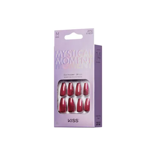 KISS NEW YORK Таинственный Moment Glide False Nail Trapezoidal Красный Однотонный Мелкие блестки