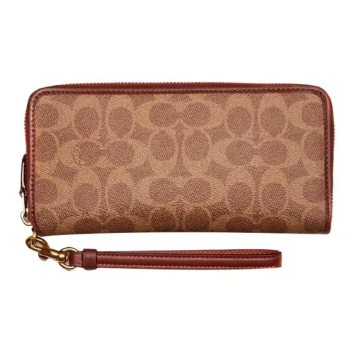 COACH Continental Wallet Покрытие Холст Кожа Кошелек Маленький Женский Коричневый Монограмма