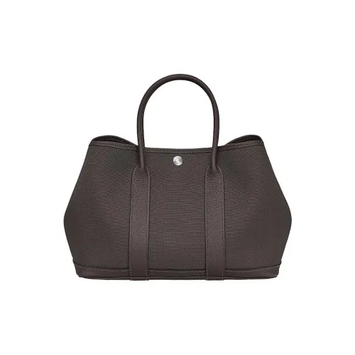 HERMES Garden Party Холст с Negonda Телячья кожа Сумка Женская Темно-коричневый