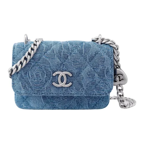 CHANEL 23P SS Denim Flap Bag Crossbody Mini Women's Washed Blue