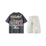Gray T-Shirt + Ecru Shorts  
Серый топ + экрю шорты