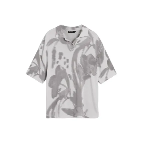 Desigual Gray White С принтом Мужская Поло