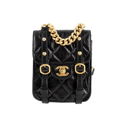 CHANEL Телячья кожа Курьерская сумка Чехол для телефона Сумка через плечо Сумка на одно плечо Мини Женская Черная