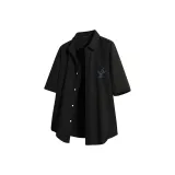 [Ледяной шелк, быстросохнущий] Черный (Лунный свет, кит, логотип на груди)