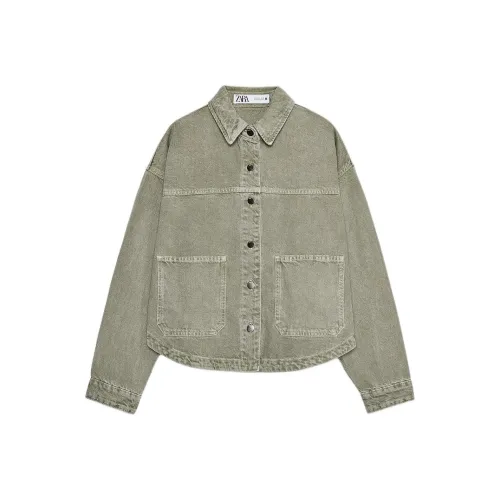 ZARA Khaki Женские Джинсовые Куртки