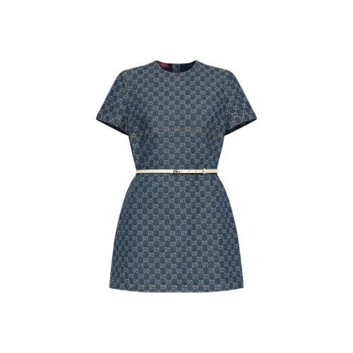 GUCCI SS25 Короткий рукав Платье Женское Синее