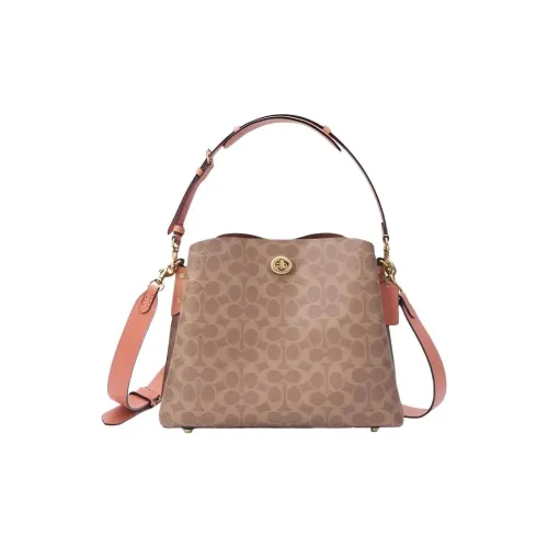 COACH Willow Холст и Кожа Сумка через плечо Сумка Большая Женская Коричневая и Розовая