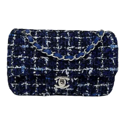 CHANEL Twill Мягкий Шерстяной Сумка через плечо Сумка на плечо Мини Женская Синяя и Белая