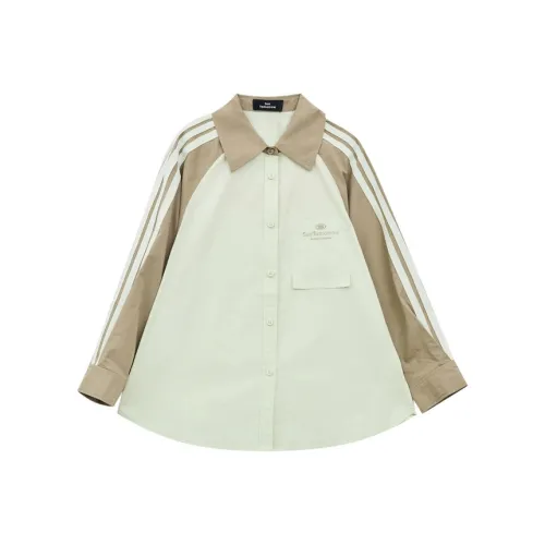 SUNTOMORROW Повседневная рубашка весенняя серия 2025 цвет экрю мятно-зеленый для подростков