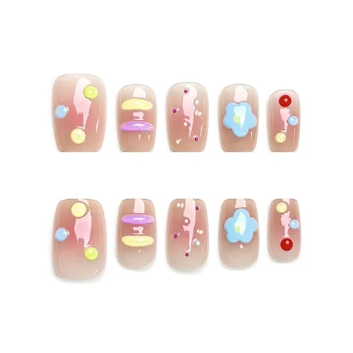 Yun Yue Joe Многоцветный Цветочный Милый Дофаминовая одежда False Nail Короткий LADDER Многоцветный Jump Цвет Стиль Инстаграм