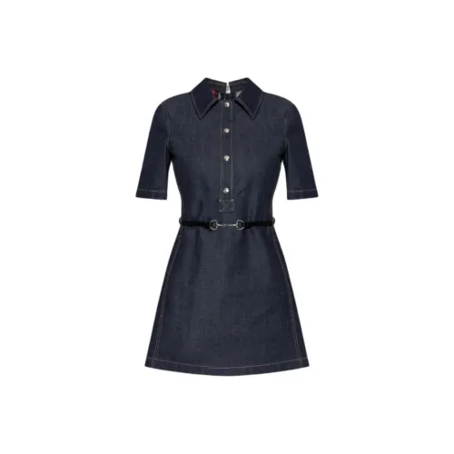 GUCCI SS25 Короткий рукав Платье Женское Темно-синий