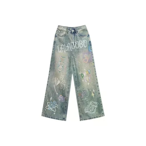 LALABOBO Medium Blue White Women's Jeans ЛАЛАБОБО Средне-синий Белый Женские Джинсы