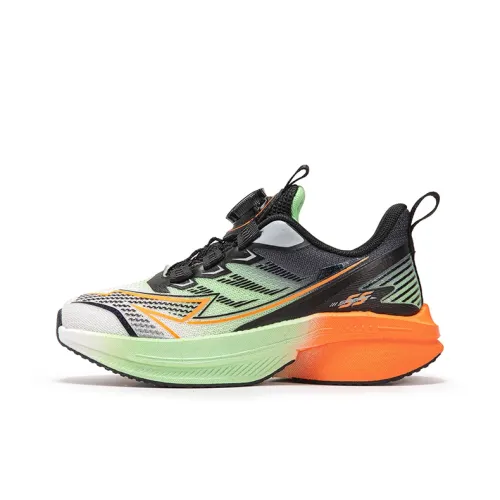 7 PE Детские беговые кроссовки Low Топ Черный/Зеленый/Оранжевый [Дышащая двойная сетка] Kids