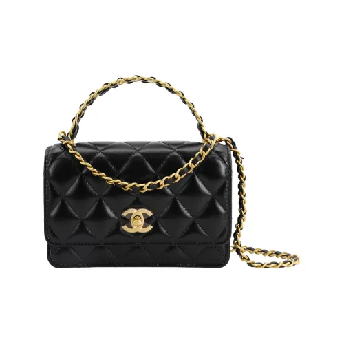 CHANEL 23P SS Глянцевая кожа Цепочка Сумка через плечо Сумка Сумка через плечо Маленькая Женская Черная