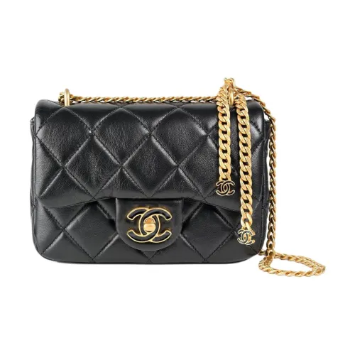 CHANEL Classic Flap CF Мини Квадратная Сумка с Клапаном из Овчины Сумка через плечо Маленькая Женская Черная
