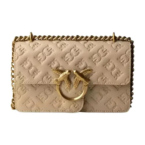 PINKO Love Birds series Кожа Плечевая сумка Женская Бежевая