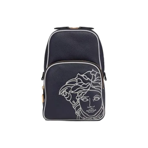 VERSACE Сумка через плечо из кожи мужская синяя