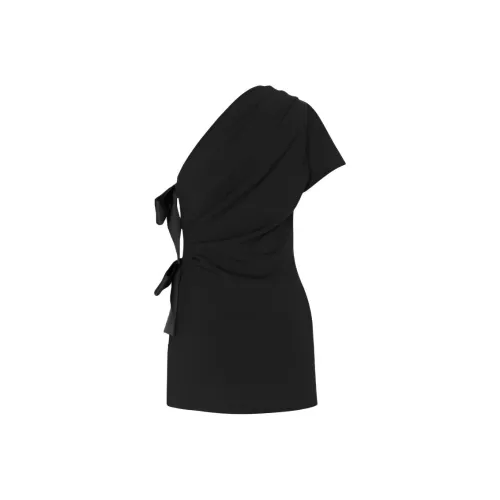 SAINT LAURENT Черное Женское Короткое Платье с Короткими Рукавами