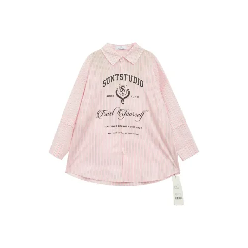 SUNTOMORROW Повседневная рубашка весна выпуск 2025 розовый и белые полосы подростки