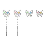 Цветные серьги-подвески с цирконием в форме бабочки, 1 пара (серьги-подвески + серьги-гвоздики)