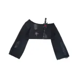 Черная рубашка с вырезом, oversized, модель 25S082