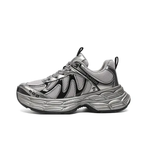 ZHR Толстая подошва Низкий топ Серебряный [Винтажный серебристый] Женский