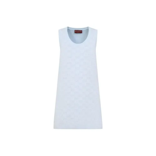 GUCCI SS25 Без рукавов Платье Женское Светло-Синий Белый