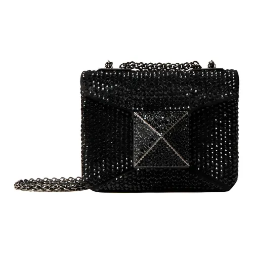 Valentino One Stud Rhinestone Embroidery Portable Crossbody Bag Shoulder Bag Women's Black Валентино One Stud Стразы Вышивка Портативная Сумка через плечо Сумка на плечо Женская Черная