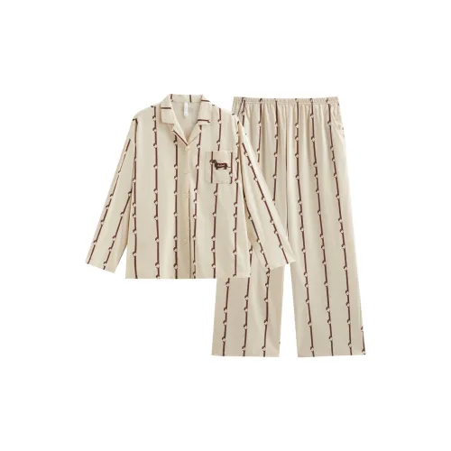 Same Language Пижамный комплект женский теплый абрикосовый полосы
