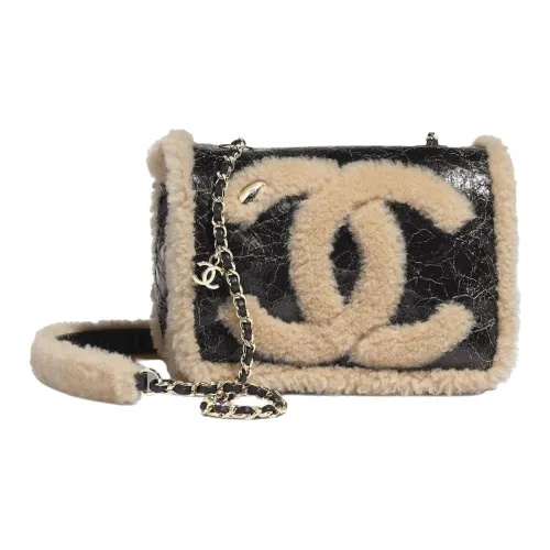 CHANEL Shear овчина и комбинация с шерстью сумка с клапаном сумка через плечо женская черный и бежевый